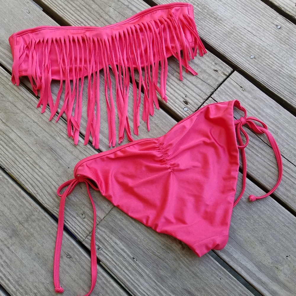 Roxy Swim Pink Coral Fringe Bikini